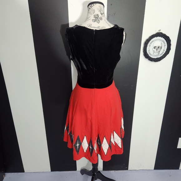 Sourpuss Black Velvet Top with Red Diamond Skater Skirt - Picture 4 of 5